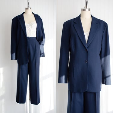 navy blue suit 90s vintage dark blue pantsuit 