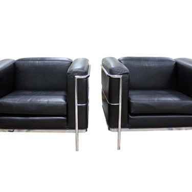 Mid Century Modern Pair of Corbuisier Style Lounge Chairs by Jack Cartwright 