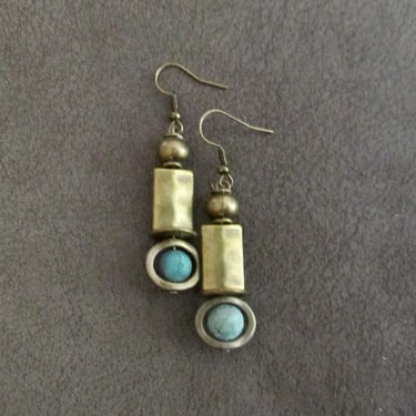 Hammered bronzed and green druzy agate earrings 