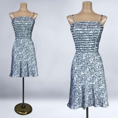 VINTAGE 90s Y2K Grey Snakeskin Print Satin Convertible Cocktail Dress by Cache Sz 6 | 1990s 2000s Strapless Party Dress | VFG 