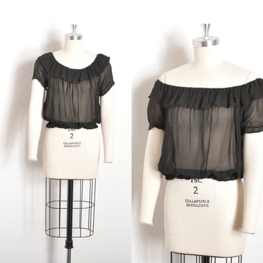 Vintage 1930s Blouse / 30s Sheer Silk Peasant Top / Black ( S M ) 
