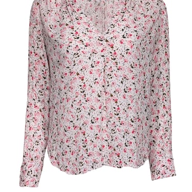 Zadig & Voltaire - White w/ Pink Floral Print Lace Trimmed Blouse Sz XS