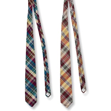 Lot of 2 ~ Vintage MADRAS PLAID Cotton Neckties ~ Albert Ltd ~ Preppy ~ Ivy Style ~ Trad ~ Tie / Ties 