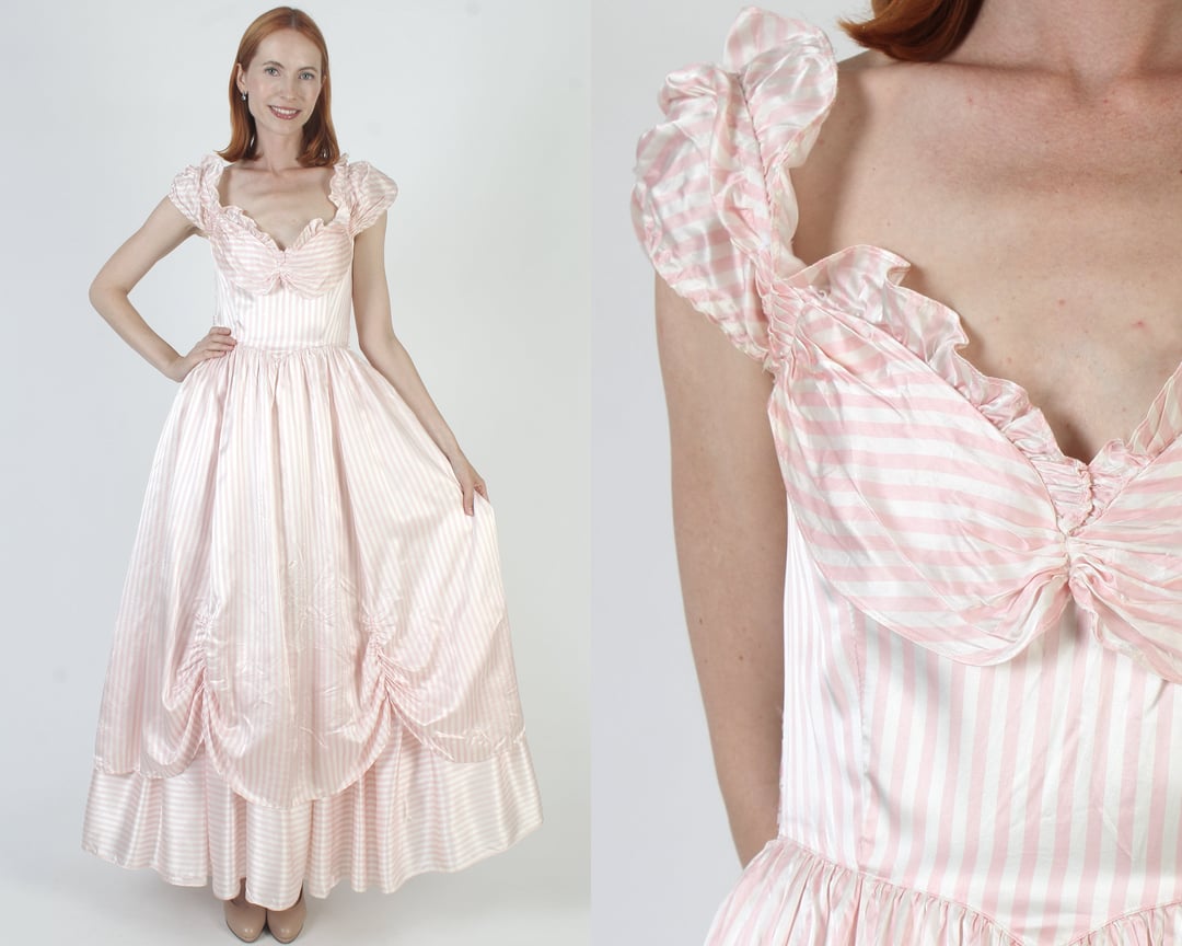 Gunne Sax Pink Satin Maxi Dress, 80s Southern Belle Prom | American ...