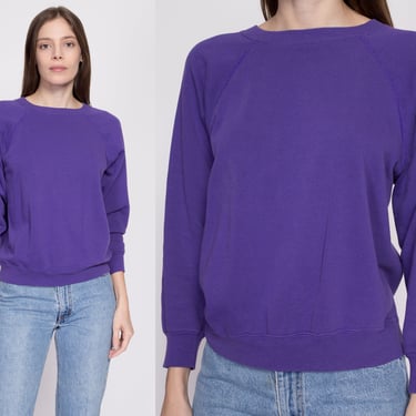 90s Purple Raglan Sweatshirt - Petite Medium | Vintage Hanes Her Way Plain Crewneck Pullover 