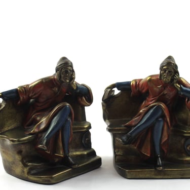 Kronheim Oldenbusch Mantarani's Dante Bookend Statue Set Cold Painted Bronze 