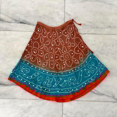 Indian Tropical Fashion Skirt Midi Blue Orange Sequin Women One Size Gypsy Boho 