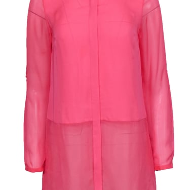 Elie Tahari - Hot Pink Button-Up Silk Blouse w/ Sheer Hem & Sleeves Sz XS