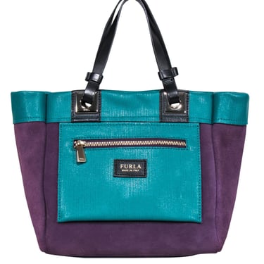 Furla - Purple Suede & Teal Leather Mini Tote Bag