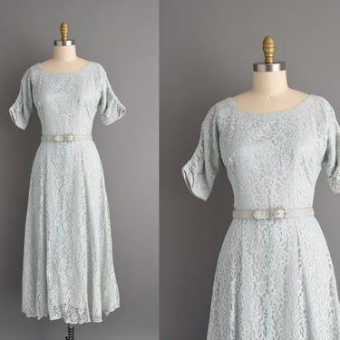 1950s vintage dress | Icy Blue Lace Cocktail Bridesmaid Wedding Dress | Medium | 50s dress 