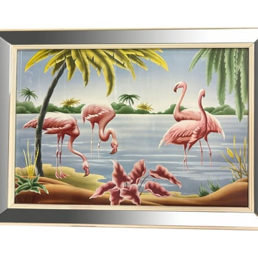 Mid Century Flamingo Painted Print by Turner in Mirror Frame 