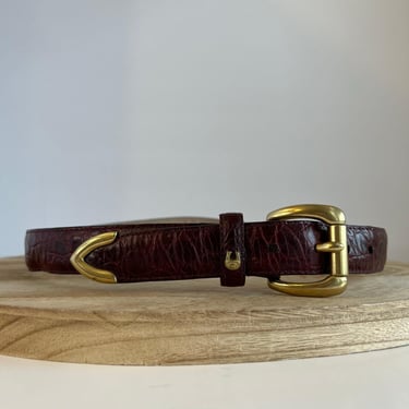 90s Etienne Aigner Red Genuine Leather Golden Brass Buckle Belt Size Medium 