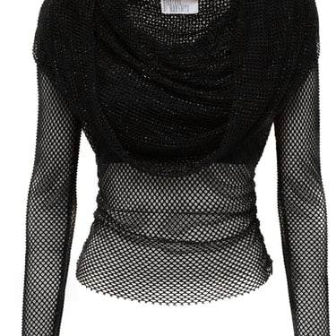 Giuseppe Di Morabito Rhinestone Fishnet Hooded Top Women