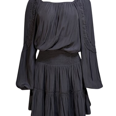 Ramy Brook - Black Satin Long Sleeve Ruffled Dress Sz S