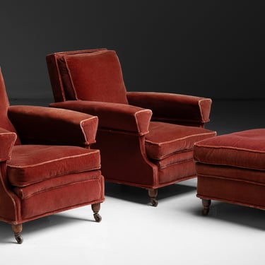 Velvet Club Chairs &amp; Ottoman