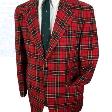Vintage 1970s Wool Flannel TARTAN PLAID 3 Roll 2 Sack Sport Coat ~ 38 R ~ jacket / blazer ~ Preppy / Ivy / Trad ~ 