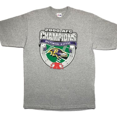 Vintage 2000 Majestic Baltimore Ravens Football AFC Champions Double Sided Roster Graphic T-Shirt Size XL 