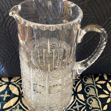 Sale~ Antique American Brilliant Period Heavy Cut 1920s ABP Sawtooth Handle Pitcher~ Special Gift, Elegant Rare Clear Cut Glass Circa 1920s 