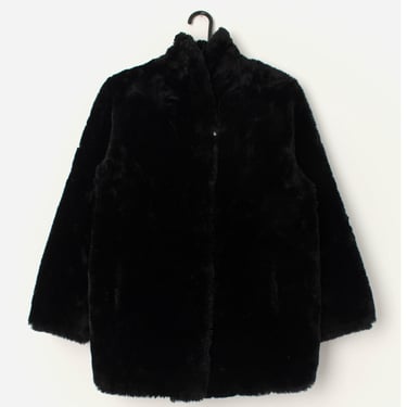 Womens vintage black faux fur jacket soft winter coat - Medium 