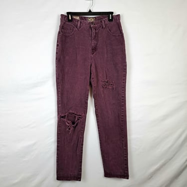 Vintage 90s Ripped Purple High Rise Jeans, Size 31 Waist 