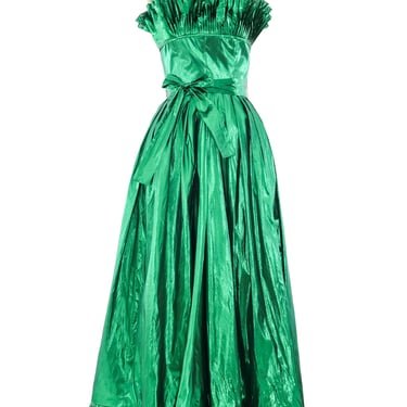 Victor Costa Metallic Green Strapless Gown