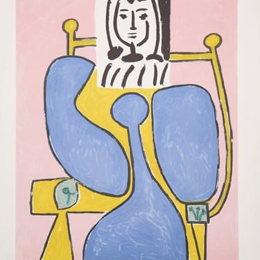 Femme Assise a la Robe Bleue by Pablo Picasso Marina Estate Lithograph Print  