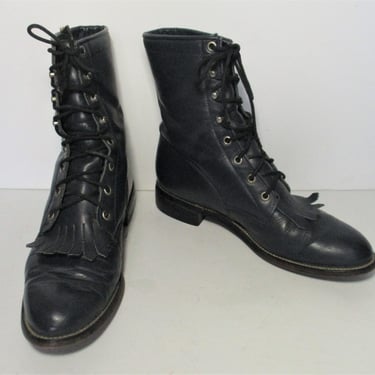 Vintage 1990s Diamond J Justin Lace Up Kiltie Roper Boots Mezcal Leather San Antonio TX