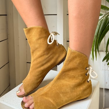 60s Suede Open Toe Shoes | 7.5