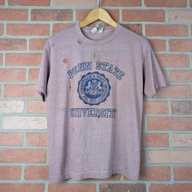 Vintage 80s Distress Penn State University ORIGINAL Collegiate Crest Tee - Large 