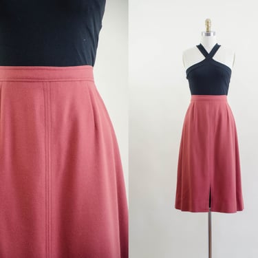 terra cotta wool skirt | 70s 80s vintage orange rust red dark academia librarian knee length skirt 