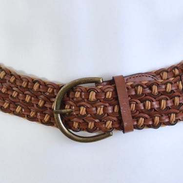 1990s Ann Taylor Braided Leather Belt - 1990s Cognac Braided Leather Belt - 90s Leather Belt - 90s Leather Belt - 90s Belt | Size Small/ Med 