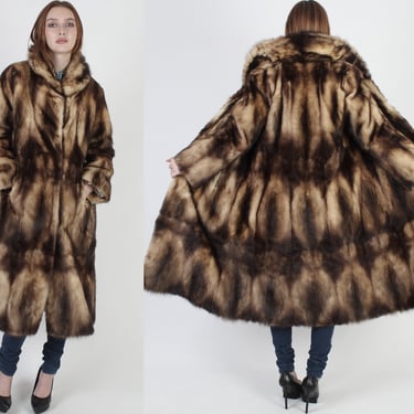 80s Real Fitch Fur Coat, Natural Vertical Striped Mink, Vintage 1980's Full Length Stroller Jacket, Luxurious Warm Womens Winter Coat 