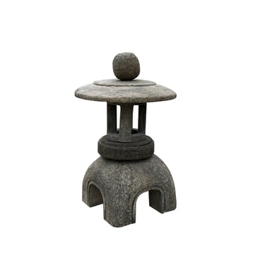 Chinese Gray Brown Round Stone Lamp Zen Garden Lantern ws3076E 