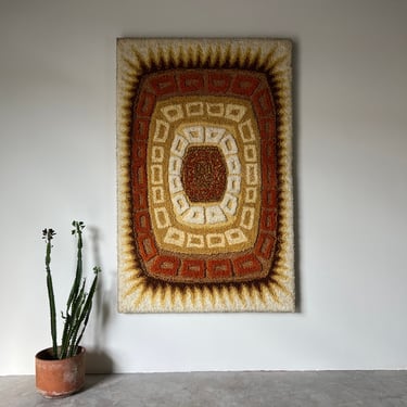 1970's Large Mid-century Modern  Abstarct Design Hand  Woven Wool Wall Art Tapestry 
