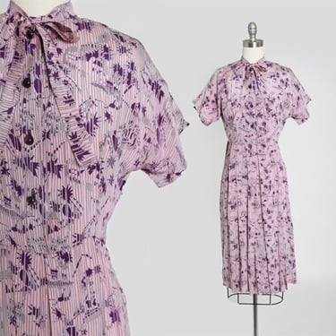 40s silk dress | Vintage 1940s purple palm desert camel silk dress | 1940s novelty print dress 