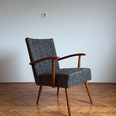 Vintage gray blue armchair / mid-century modern chair / Austrian armchair / upholstered designer armchair / Living room / Austria / 1970s 