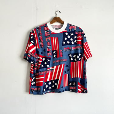 Vintage 70s 80s Homemade Red White and Blue Fourth of July Shirt Boxy Summer Size M 