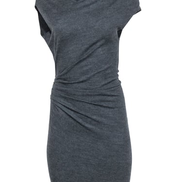 Helmut Lang - Grey Wool Asymmetric Dress w/ Gathered Side Sz P