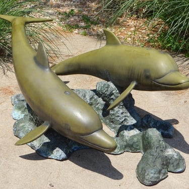 Dolphins in Tandem Sculpture Statue Outdoor/Indoor Garden/Pool/Patio Art