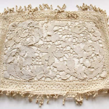 Two 18th Century Venetian Needle Lace Pillow Cases Linen Backed Bauble Fringe 