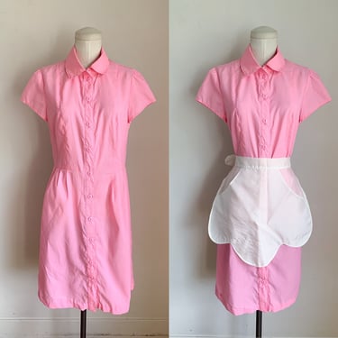 Vintage 1960s Pink Sheer Shirt Dress / Waitress Dress // S 