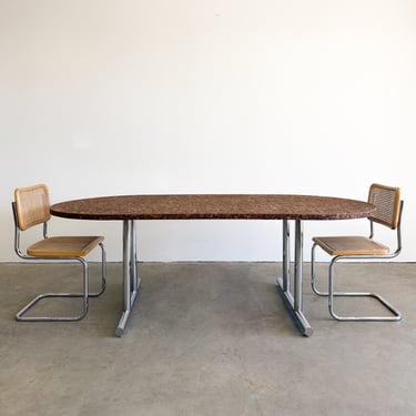 Vintage Cork And Chrome Oval Dining Table Conference Table Desk MCM Minimalist Retro Burlwood 70s 80s Postmodern 