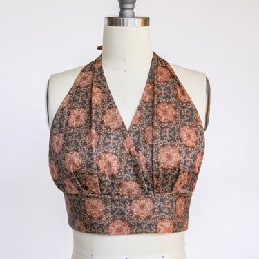 1970s Halter Top Printed Cropped Shirt S 