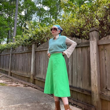 VTG 70s Bright Green A Line Skirt 