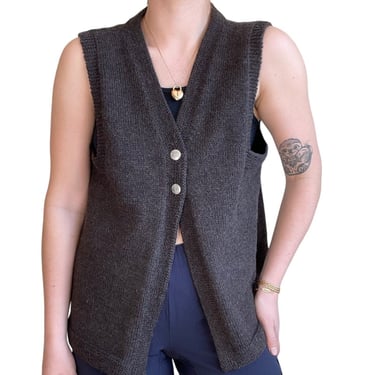 Hand Knit Womens Mocha Brown 100% Merino Wool V Neck Sweater Vest Waist Coat L 