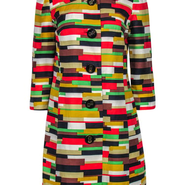Milly - Yellow, Green & Red Geo-Stripe Print Coat Sz 6