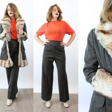 1970s LILLI ANN knit pants suit fur JACKET medium | new fall 