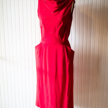 Vintage Cherry Red Bedazzled Cocktail Dress Medium