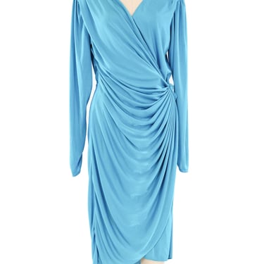 Turquoise Jersey Ruched Wrap Dress