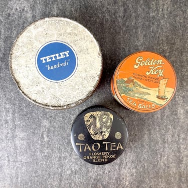 Tea tin collection - set of 3 - Tetley, Golden Key, Tao Tea 